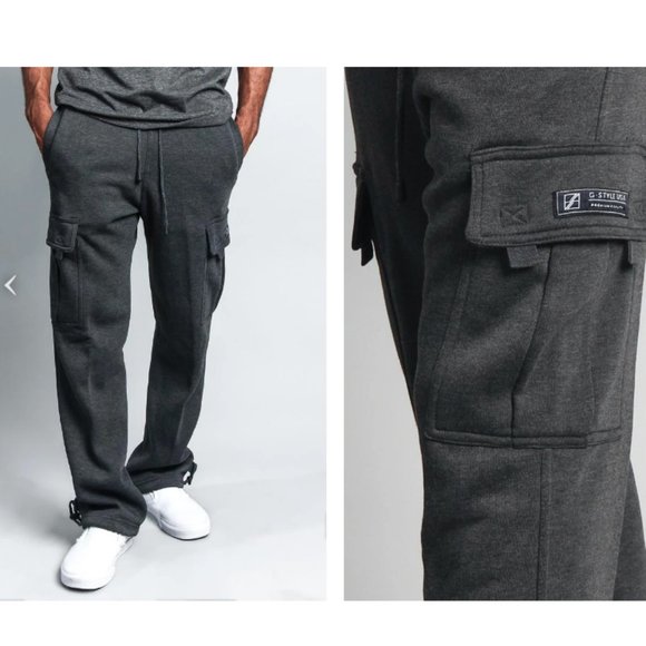 men's solid fleece heavyweight cargo sweatpants